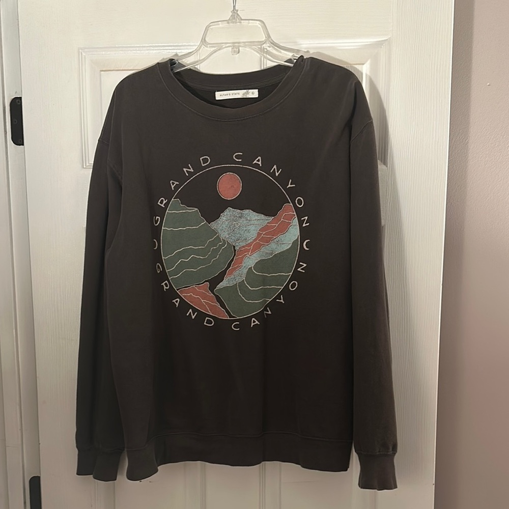 Altar'd State Black Crewneck Sweater with Space-Themed Design